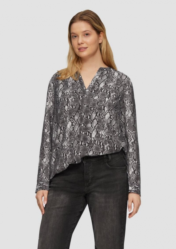 s.Oliver Bluse mit Animal-Print aus Viskosemix - dunkelgrau