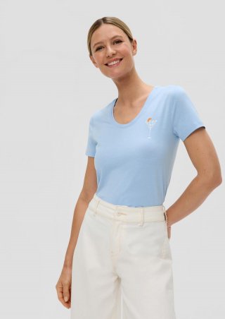 s.Oliver T-Shirt im Slim Fit mit Print-Detail - himmelblau