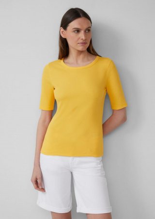 s.Oliver Geripptes T-Shirt im Slim Fit aus Baumwollmix - zitrone