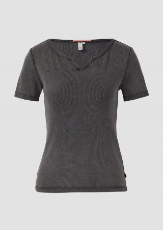 s.Oliver Gewaschenes Ripp-Shirt im Slim Fit - schwarz