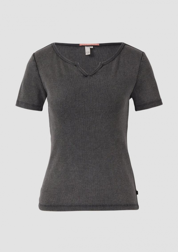 s.Oliver Gewaschenes Ripp-Shirt im Slim Fit - schwarz