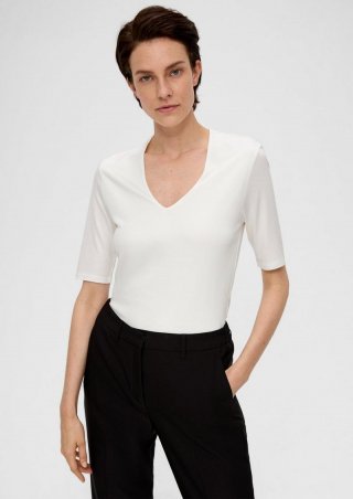 s.Oliver T-Shirt mit V-Ausschnitt - ecru