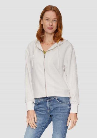s.Oliver Scuba-Sweatjacke mit Kapuze und Logo-Tape - ecru