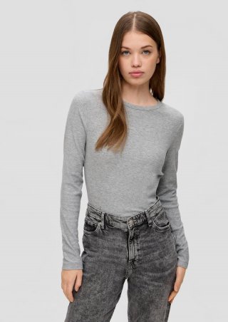 s.Oliver Geripptes Longsleeve im Slim Fit - grau meliert