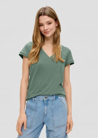 s.Oliver T-Shirt mit V-Ausschnitt - tannengrün