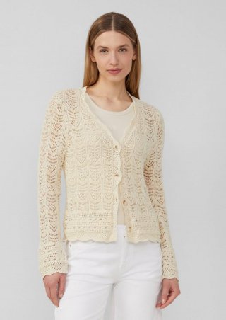 s.Oliver Cardigan aus Ajourstrick mit V-Ausschnitt - natur