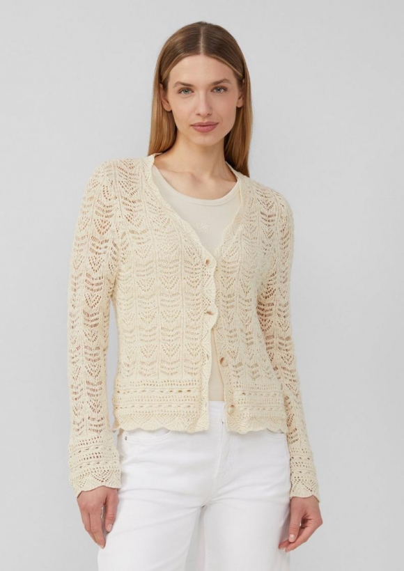 s.Oliver Cardigan aus Ajourstrick mit V-Ausschnitt - natur