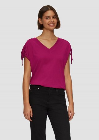 s.Oliver V-Neck Shirt mit Raffung an den Schultern - burgund