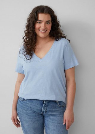 s.Oliver T-Shirt aus Flammgarn mit V-Ausschnitt - hellblau
