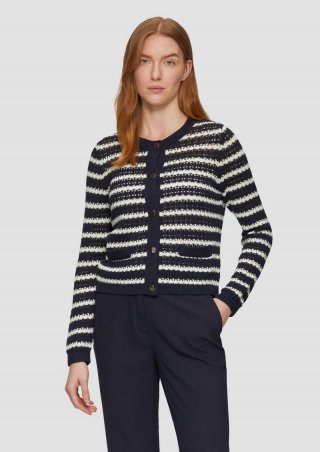 s.Oliver Geringelte Lochstrickjacke mit Knöpfen - navy