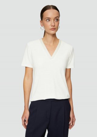 s.Oliver T-Shirt mit Satinausschnitt - creme