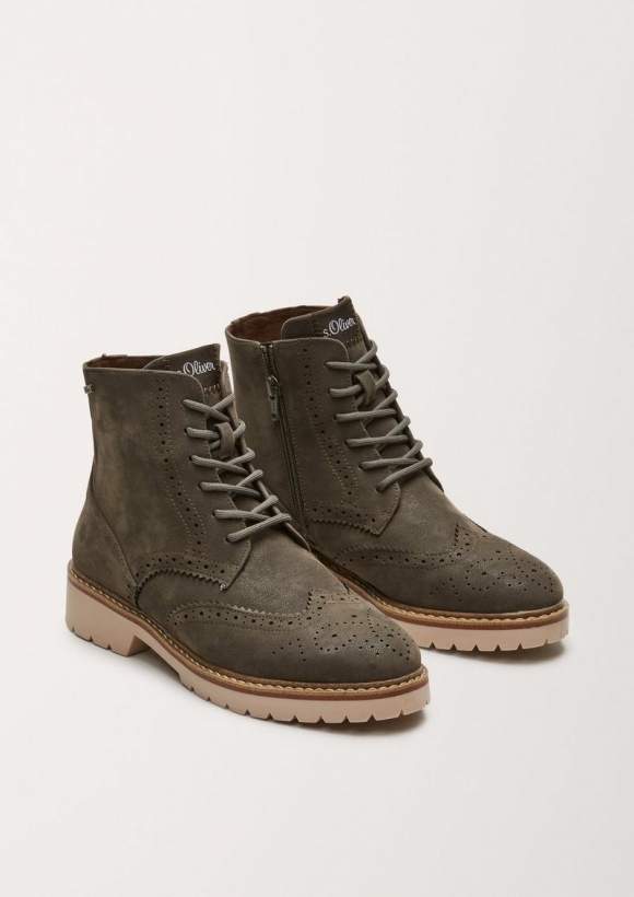 s.Oliver Stiefel im Brouge-Stil - olivgrün