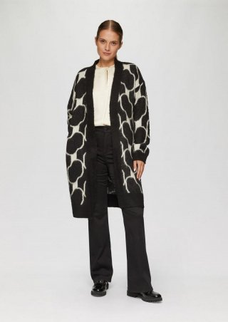 s.Oliver Flauschiger Cardigan mit Jacquard-Muster - schwarz