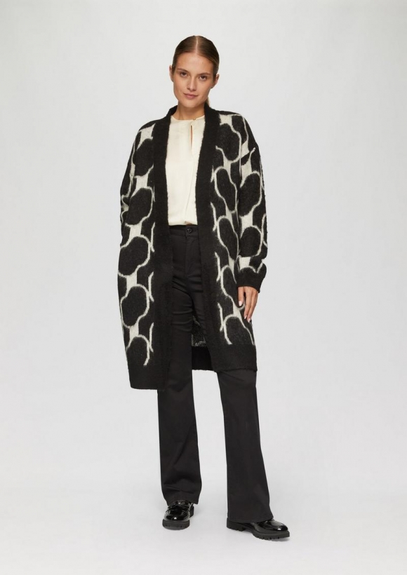 s.Oliver Flauschiger Cardigan mit Jacquard-Muster - schwarz