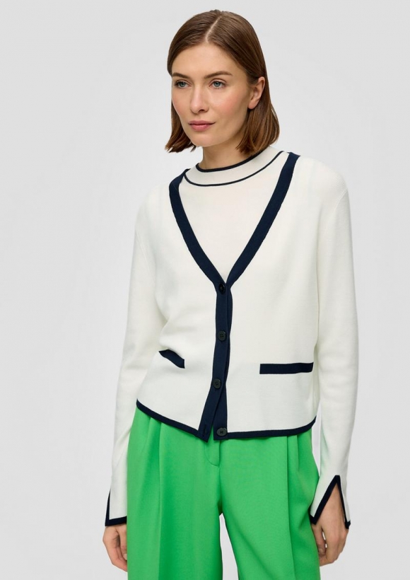 s.Oliver Strickjacke mit Kontrast-Details - creme