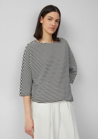 s.Oliver Gestreiftes T-Shirt im Relaxed Fit mit 3/4-Ärmeln - schwarz