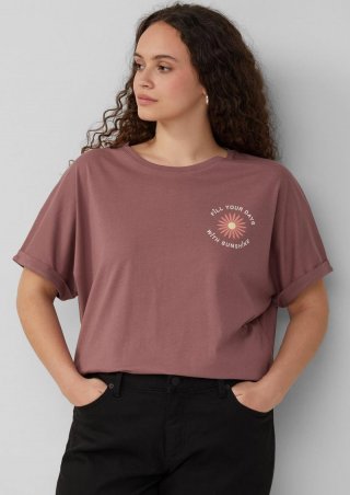 s.Oliver Lockeres T- Shirt mit Ärmelaufschlag und Frontprint - altrosa