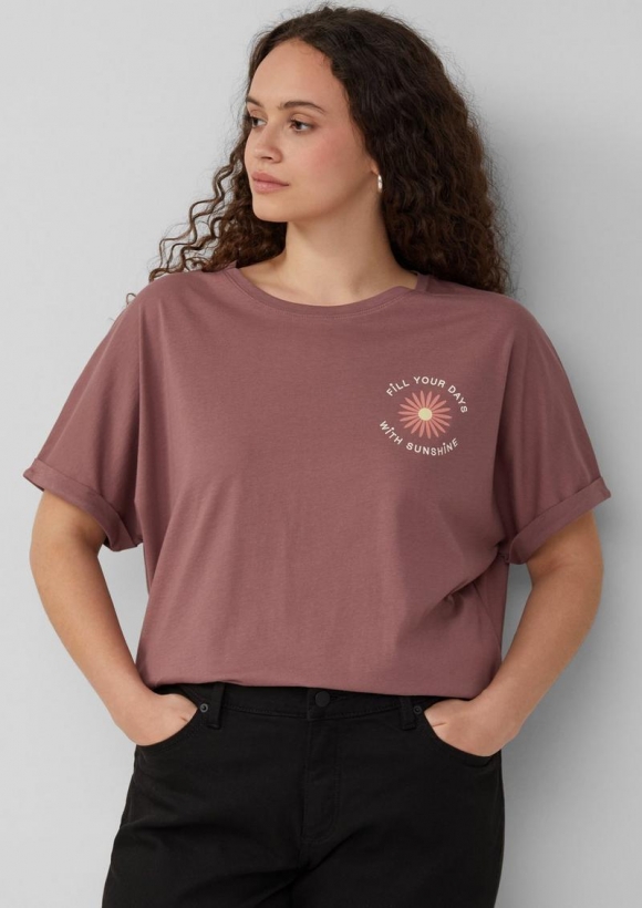s.Oliver Lockeres T- Shirt mit Ärmelaufschlag und Frontprint - altrosa