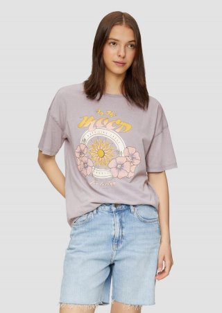 s.Oliver Baumwoll-T-Shirt im Loose Fit mit Front-Print - grau