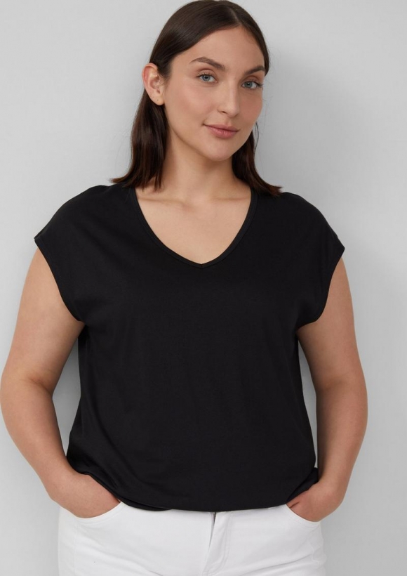 s.Oliver T-Shirt mit V-Ausschnitt im Relaxed Fit - schwarz