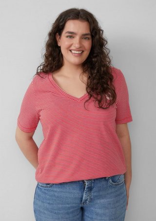 s.Oliver T-Shirt mit V-Ausschnitt und Print-Detail - rot