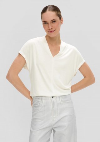 s.Oliver Viskose-Shirt mit V-Ausschnitt - ecru