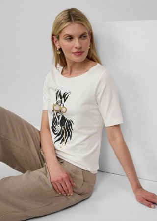 s.Oliver Jersey-T-Shirt mit Zebra-Artwork - ecru