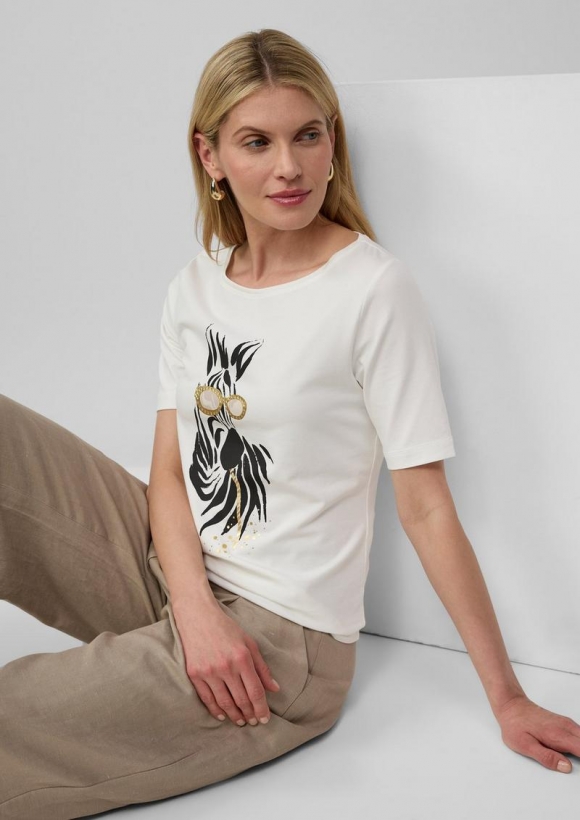 s.Oliver Jersey-T-Shirt mit Zebra-Artwork - ecru