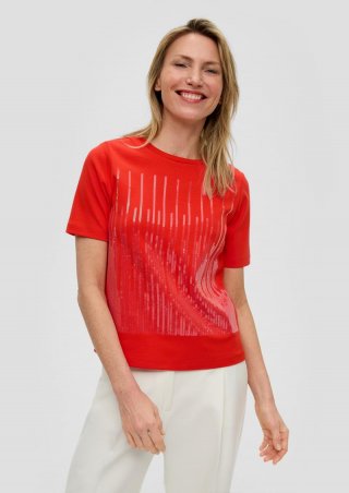 s.Oliver T-Shirt mit Pailletten - preiselbeere