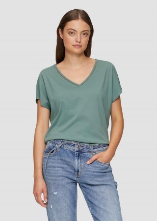 s.Oliver T-Shirt im Relaxed Fit mit Stickerei am V-Ausschnitt - petrol