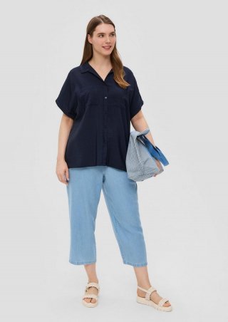 s.Oliver Relaxed Fit-Bluse aus Viskosemix mit Brusttaschen - tiefblau