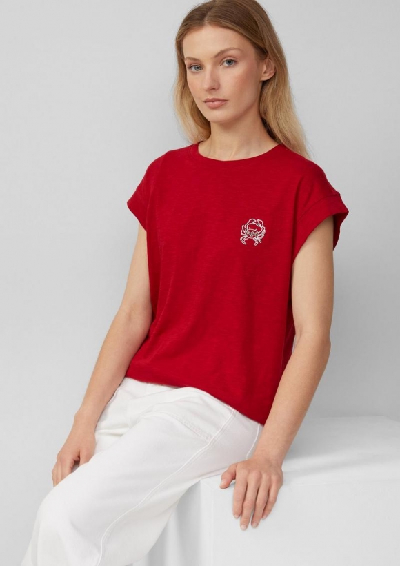 s.Oliver T-Shirt im Relaxed Fit mit kleinem Artwork - mohnrot