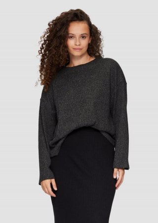s.Oliver Flauschiges Rippshirt in melierter Optik - anthrazit
