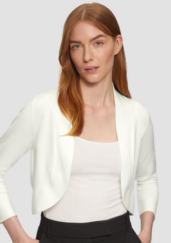 s.Oliver Offene Feinstrick-Jacke mit 3/4-Ärmeln - creme
