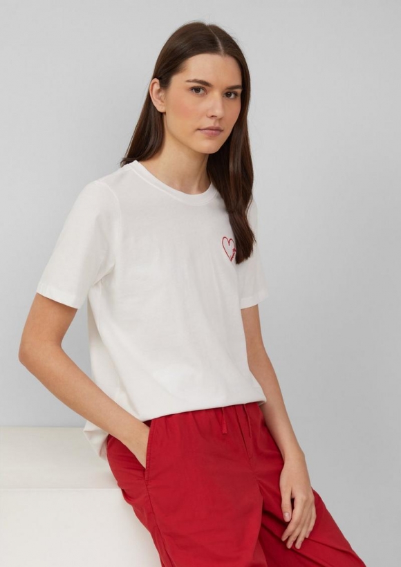 s.Oliver Jerseyshirt aus Baumwolle mit Stickerei - ecru