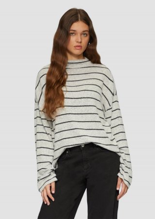 s.Oliver Flauschiges, locker geschnittenes Ringelshirt - grau meliert