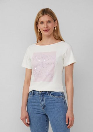 s.Oliver Baumwoll-T-Shirt mit Artwork - ecru