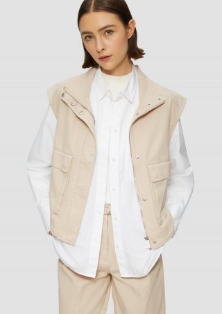 s.Oliver Twill-Weste im Relaxed Fit mit Stehkragen - sandstein