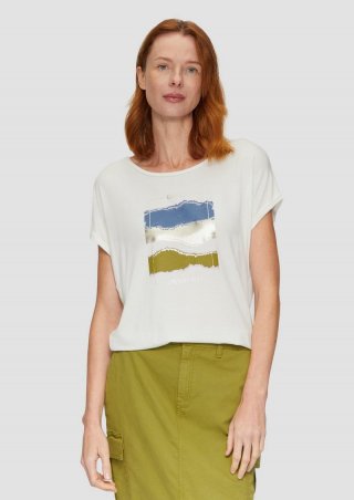 s.Oliver T-Shirt aus Viskosestretch mit Frontprint - ecru