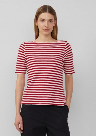 s.Oliver Gestreiftes T-Shirt im Slim Fit mit Flammgarnstruktur - mohnrot