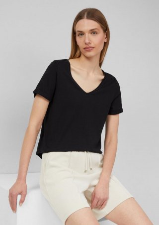 s.Oliver Weiches T-Shirt aus Baumwolle mit V-Ausschnitt - schwarz