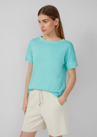 s.Oliver Baumwollshirt mit Wascheffekt und Rollsaum - türkis