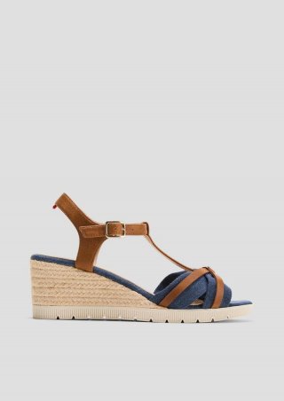 s.Oliver Sandalen mit Keilabsatz und Logo-Detail - blau