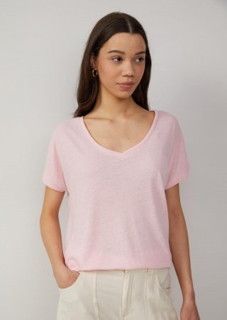 s.Oliver Locker geschnittenes T-Shirt aus Leinenmix - zartrosa