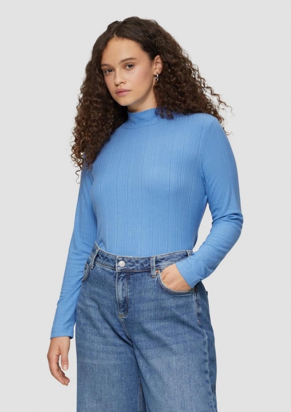 s.Oliver Rippshirt im Slim Fit aus Viskosemix - blau