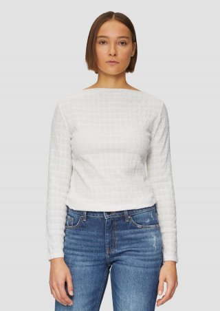 s.Oliver Jersey-Shirt mit Strukturmuster und U-Boot-Ausschnitt - ecru