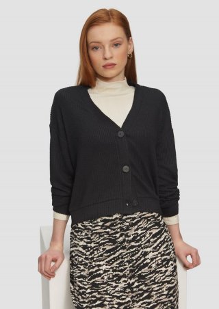 s.Oliver Shirtjacke mit Streifenstruktur und Knopfleiste - schwarz