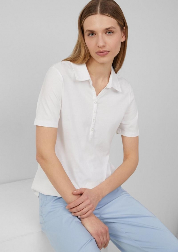 s.Oliver Jersey-Polo mit Knopfleiste - weiß