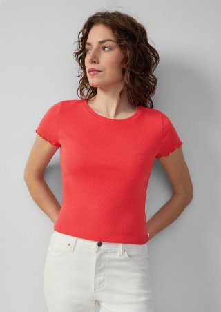 s.Oliver Verkürztes Rippshirt mit Rundhalsausschnitt - rot