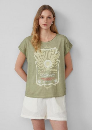 s.Oliver Gewaschenes T-Shirt mit Frontprint - salbeigrün